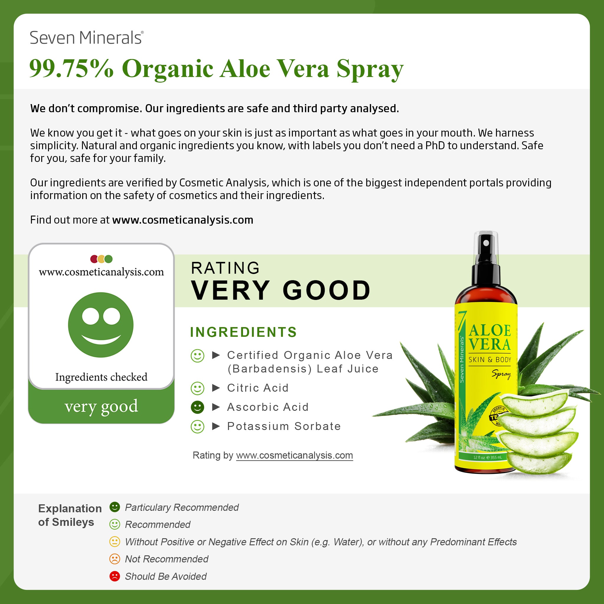 Aloe Vera SPRAY for Face, Skin & Hair - 99% ORGANIC, 12 Oz