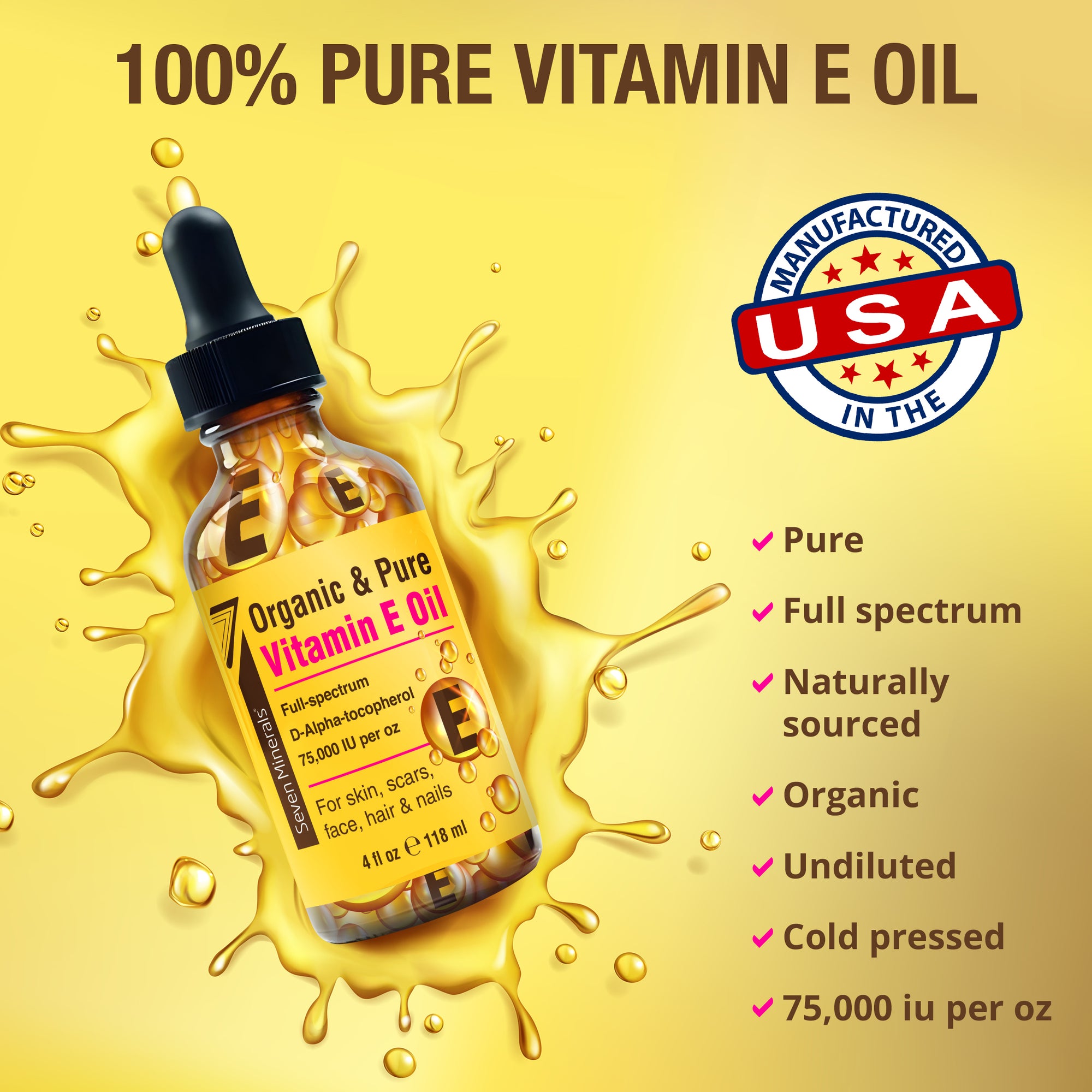 Ultra Pure Vitamin E Oil - 75,000 IU Full-Spectrum D-Alpha Tocopherol, 1 Fl Oz