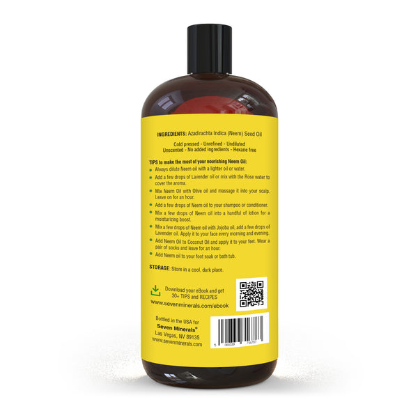 Pure Cold Pressed Neem Oil - Big 32 fl oz Bottle - Non-GMO, Hexane Fre ...